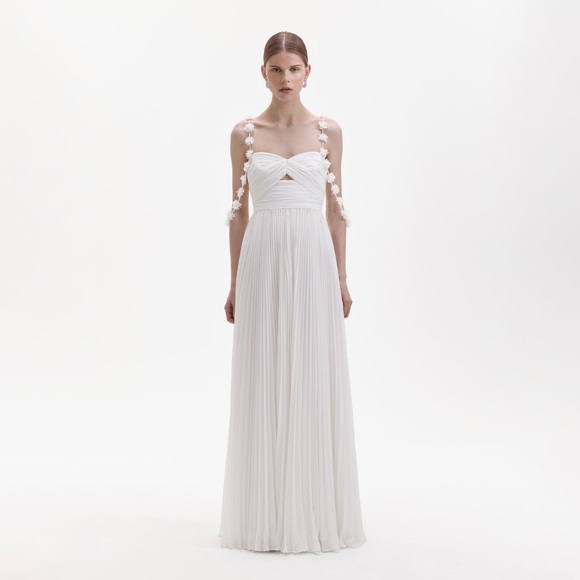 Self-Portrait White Chiffon Flower Maxi Dress - Picture 1 of 15